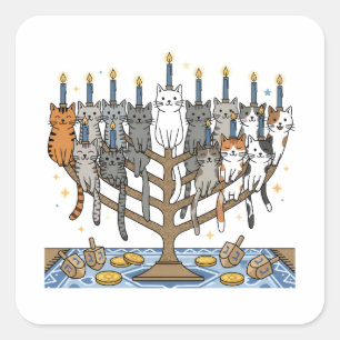 Funny Hanukkah Meowzel Cats Menorah Square Sticker