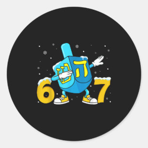 Funny Hanukkah Six Seven Chanukah Dreidel Dabbing  Classic Round Sticker