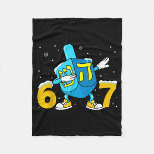 Funny Hanukkah Six Seven Chanukah Dreidel Dabbing  Fleece Blanket