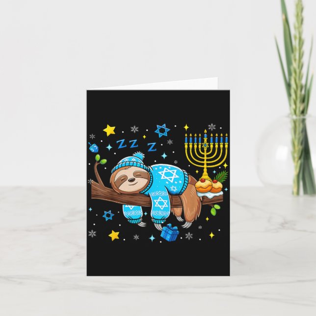 Funny Hanukkah Sloth Jewish Chanukah Sleeng Hanukk Card (Front)