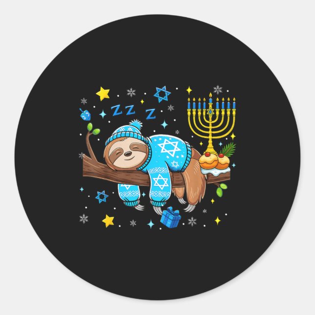Funny Hanukkah Sloth Jewish Chanukah Sleeng Hanukk Classic Round Sticker (Front)