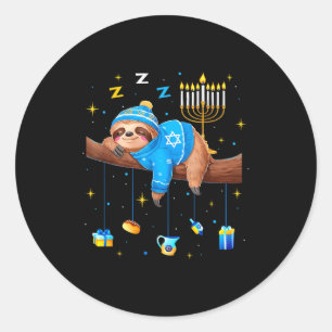Funny Hanukkah Sloth Jewish Chanukah Sleeng Hanukk Classic Round Sticker