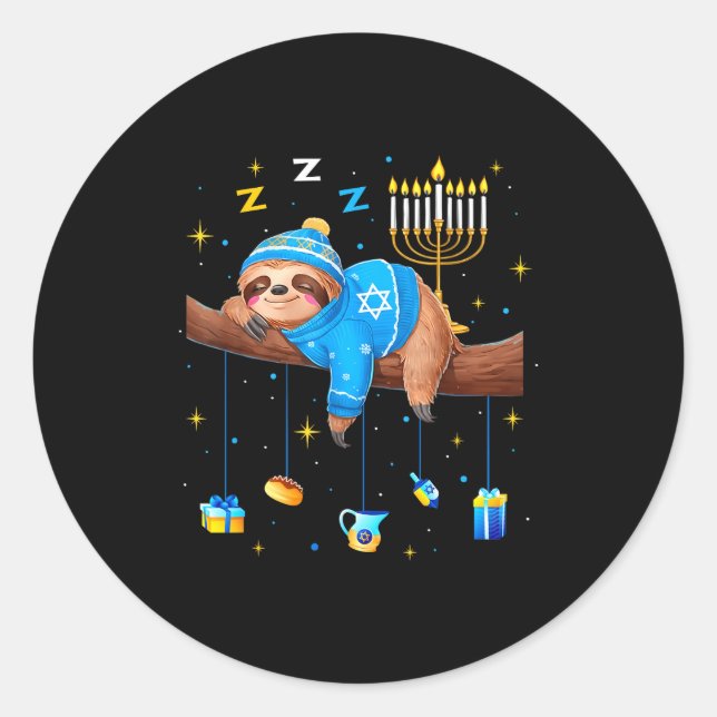 Funny Hanukkah Sloth Jewish Chanukah Sleeng Hanukk Classic Round Sticker (Front)