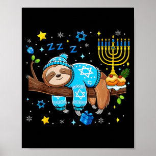 Funny Hanukkah Sloth Jewish Chanukah Sleeng Hanukk Poster
