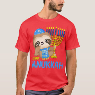 Funny Hanukkah Sloth Menorah Pyjamas for Hebrew Gi T-Shirt
