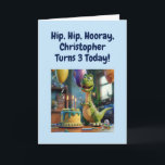 Funny Happy 3rd Birthday Son, Dino, Personalized Card<br><div class="desc">Happy Birthday to a cute and lively son! Congratulate the 3 year old with a special birthday rhyme and this funny dino partying around the birthday cake. Personalize with the 3rd birthday boy's name, a cute Dino-related rhyme inside and your signature. Fully customizable, add your own text or change text...</div>