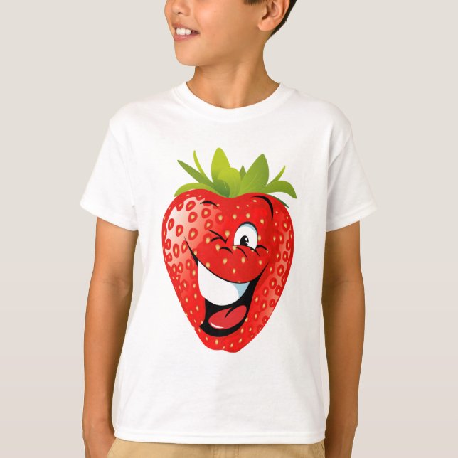 funny happy animated strawberry T-Shirt (Front)