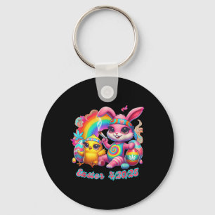 Funny Happy April 20 2025 Easter Bunny Chick Cute Keychain
