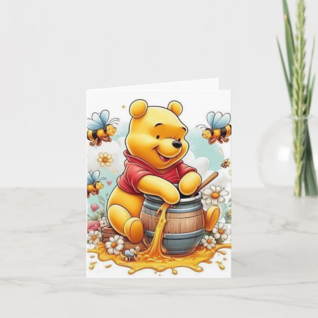 Funny happy birthday bear sun rose  card (Front)
