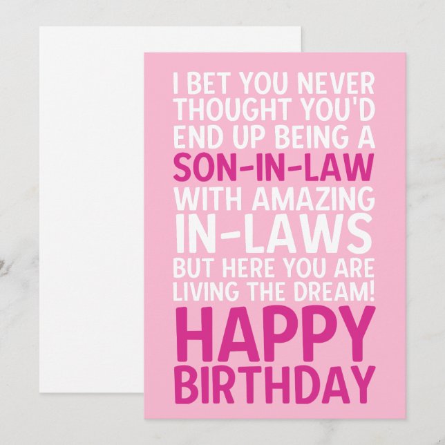Funny Happy Birthday Card for Son-in-Law Sarcastic (Front/Back)
