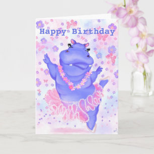 Funny Happy Birthday Card Prima Ballerina Hippo