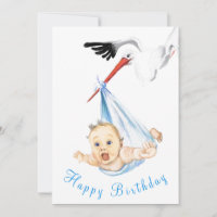 Funny Happy Birthday Card Stork Carrying Baby