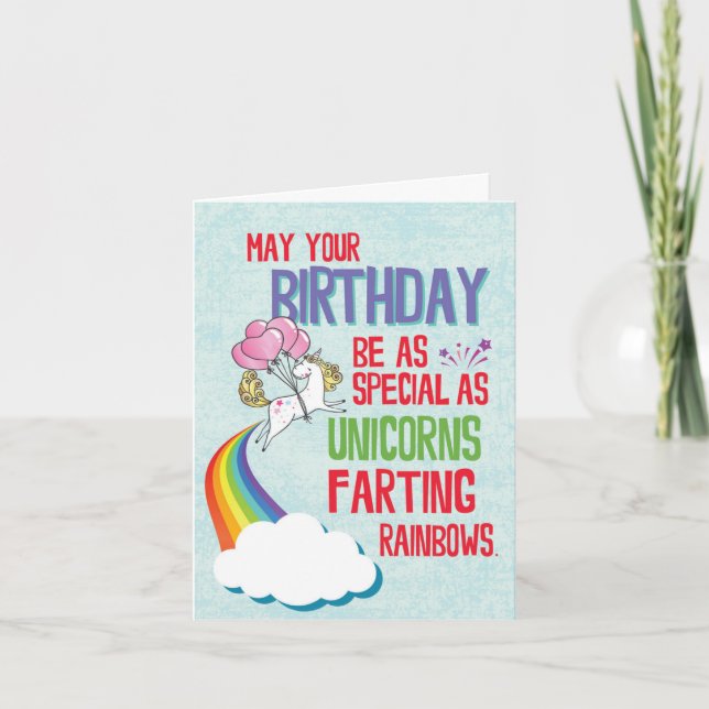Funny Happy Birthday Card - Unicorns and Rainbows (Front)