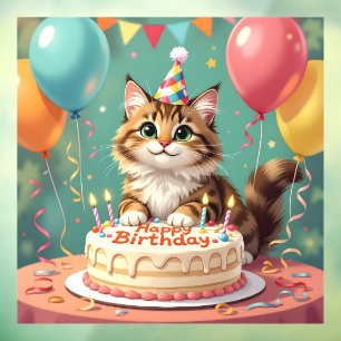 Funny happy birthday cat window cling