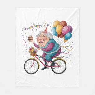 Funny Happy Birthday Grandma Gift Cycling Granny Fleece Blanket