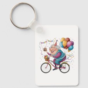 Funny Happy Birthday Grandma Gift Cycling Granny Keychain