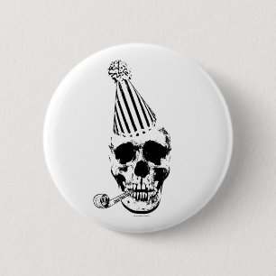 Funny Happy Birthday Party Hat Skull 2 Inch Round Button