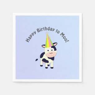 Funny Happy Birthday to Moo Cute Party Cow Napkin