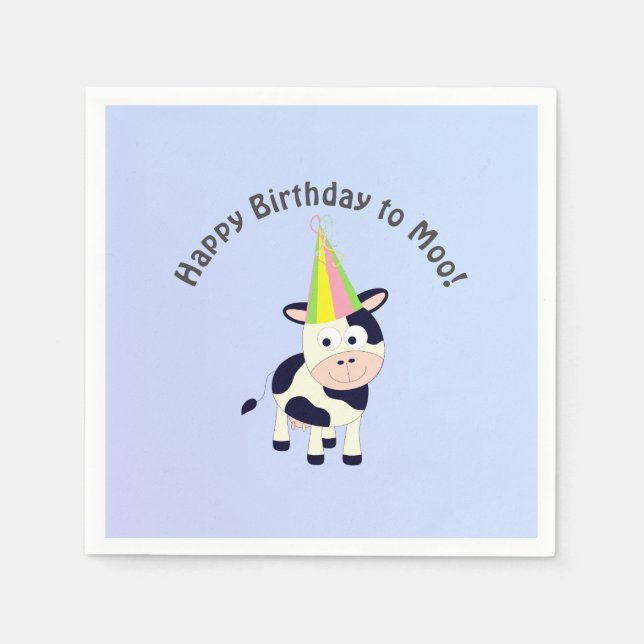 Funny Happy Birthday to Moo Cute Party Cow Napkin (Front)