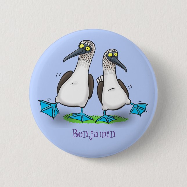 Funny, happy blue footed boobies dancing cartoon 2 inch round button (Front)