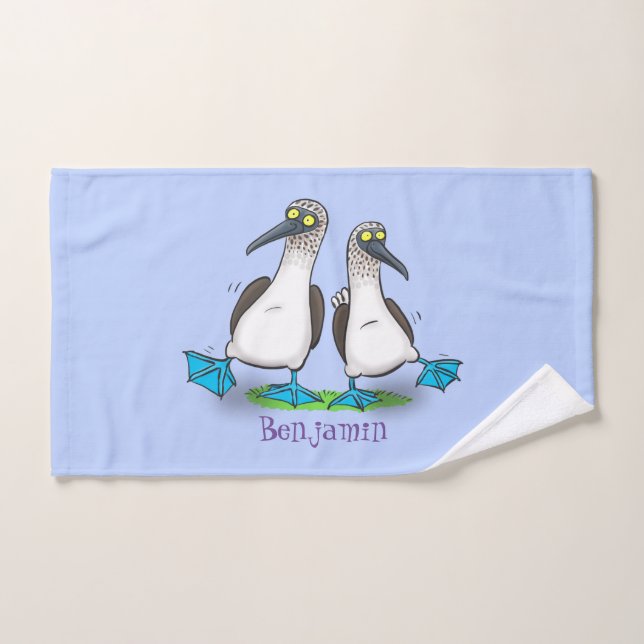 Funny, happy blue footed boobies dancing cartoon bath towel set (Hand Towel)