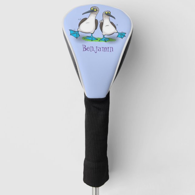 Funny, happy blue footed boobies dancing cartoon golf head cover (Front)