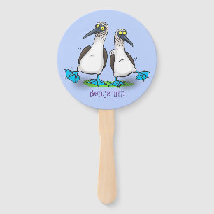 Funny, happy blue footed boobies dancing cartoon  hand fan