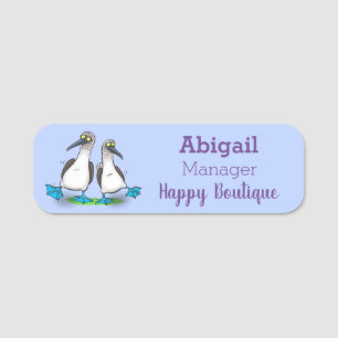 Funny, happy blue footed boobies dancing cartoon name tag