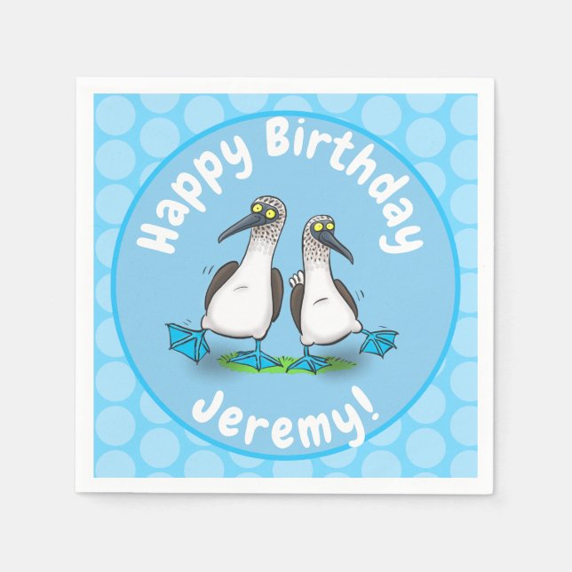 Funny, happy blue footed boobies dancing cartoon napkin (Front)