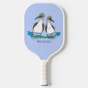 Funny, happy blue footed boobies dancing cartoon pickleball paddle