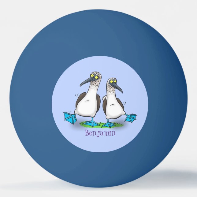 Funny, happy blue footed boobies dancing cartoon  ping pong ball (Front)