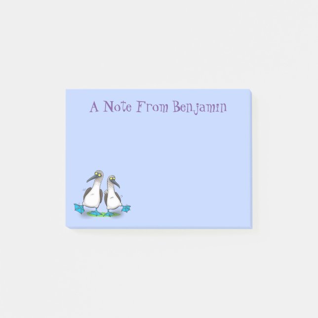 Funny, happy blue footed boobies dancing cartoon post-it notes (Front)