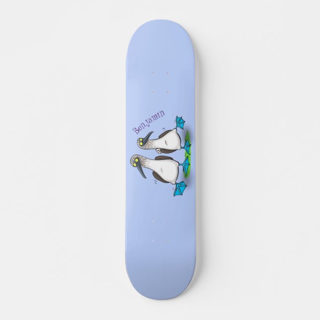 Funny, happy blue footed boobies dancing cartoon skateboard (Front)