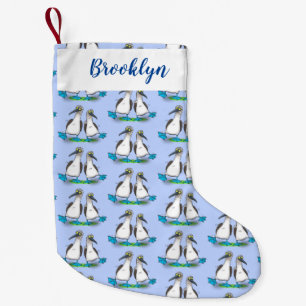 Funny, happy blue footed boobies dancing cartoon small christmas stocking