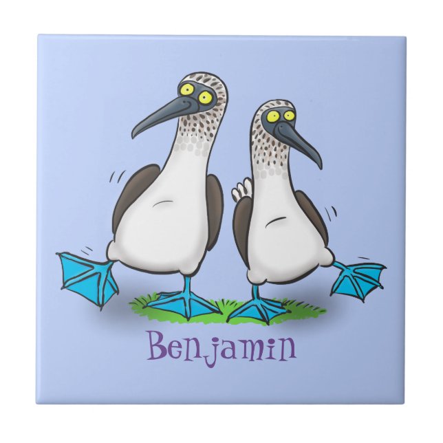 Funny, happy blue footed boobies dancing cartoon tile (Front)