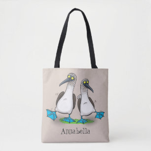 Funny, happy blue footed boobies dancing cartoon tote bag