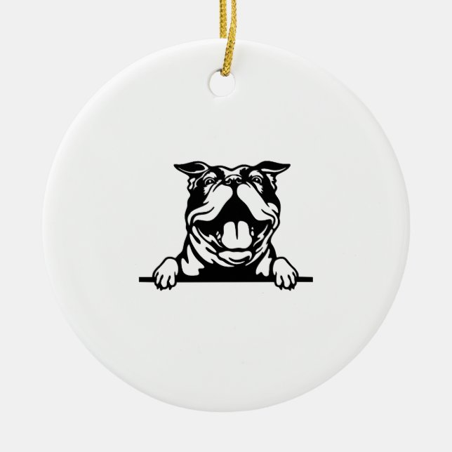 Funny happy Bulldog Ceramic Ornament (Front)