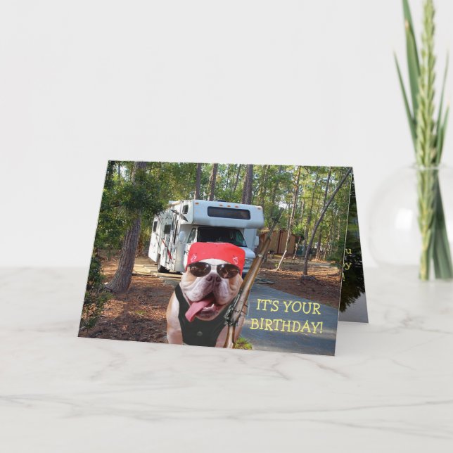 Funny Happy Camper Birthday Card (Front)