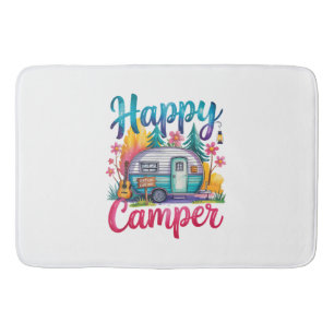 Funny Happy Camper Camping Apparel Trailer RV Kids Bath Mat