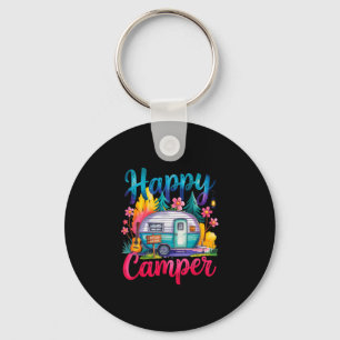 Funny happy camper camping apparel trailer rv kids keychain
