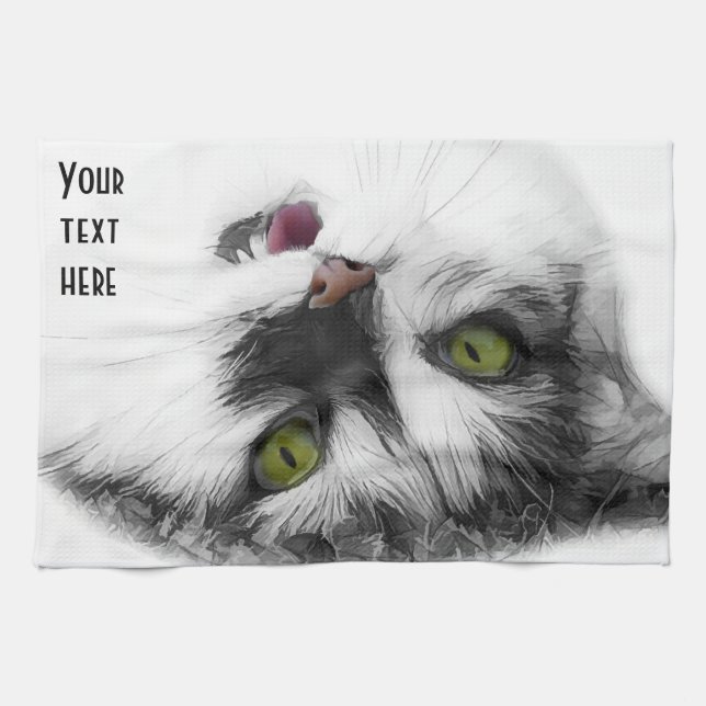 Funny happy cat customizable kitchen towel (Horizontal)