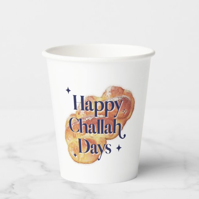 Funny Happy Challah Days Hanukkah Watercolor Paper Cups (Front)