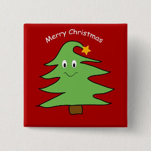 Funny Happy Cute Christmas Tree 2 Inch Square Button