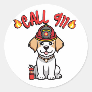 Funny Happy dog is a firefighter  Classic Round Sticker