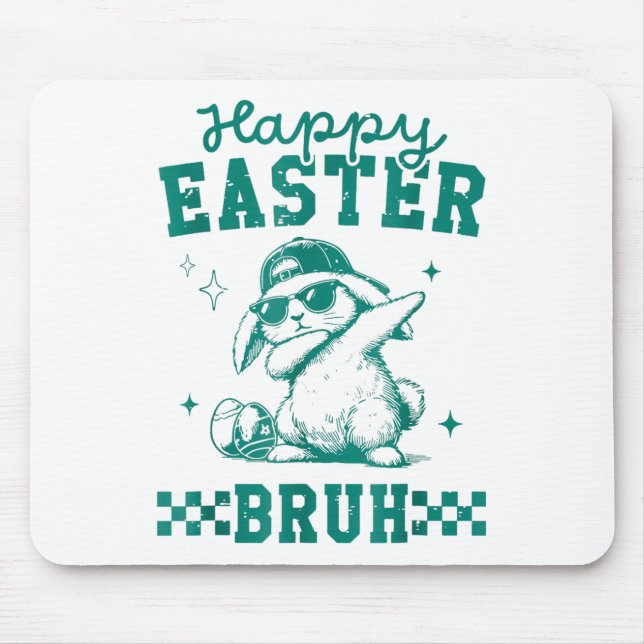 Funny Happy Easter Bruh Bunny Dabbing Cute Easter  Mouse Pad (Front)