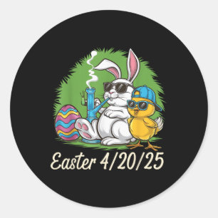 Funny Happy Easter Bunny Chick Smoking Weed Classic Round Sticker