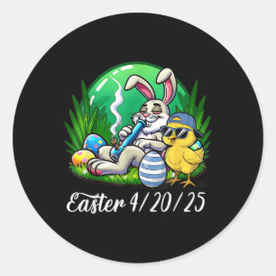 Funny Happy Easter Bunny Chick Smoking Weed Classic Round Sticker