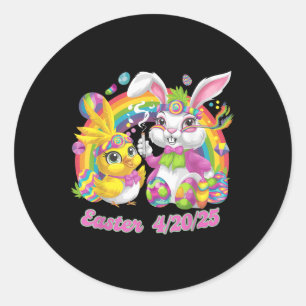 Funny Happy Easter Bunny Chick Smoking Weed Classic Round Sticker