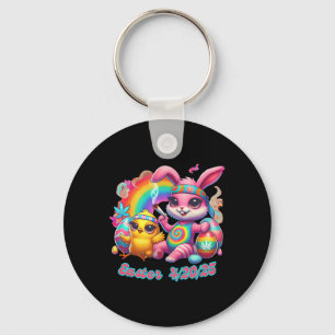 Funny Happy Easter Bunny Chick Smoking Weed Keychain