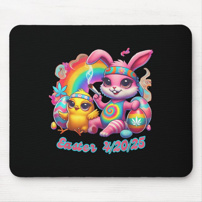 Funny Happy Easter Bunny Chick Smoking Weed  Mouse Pad (Front)